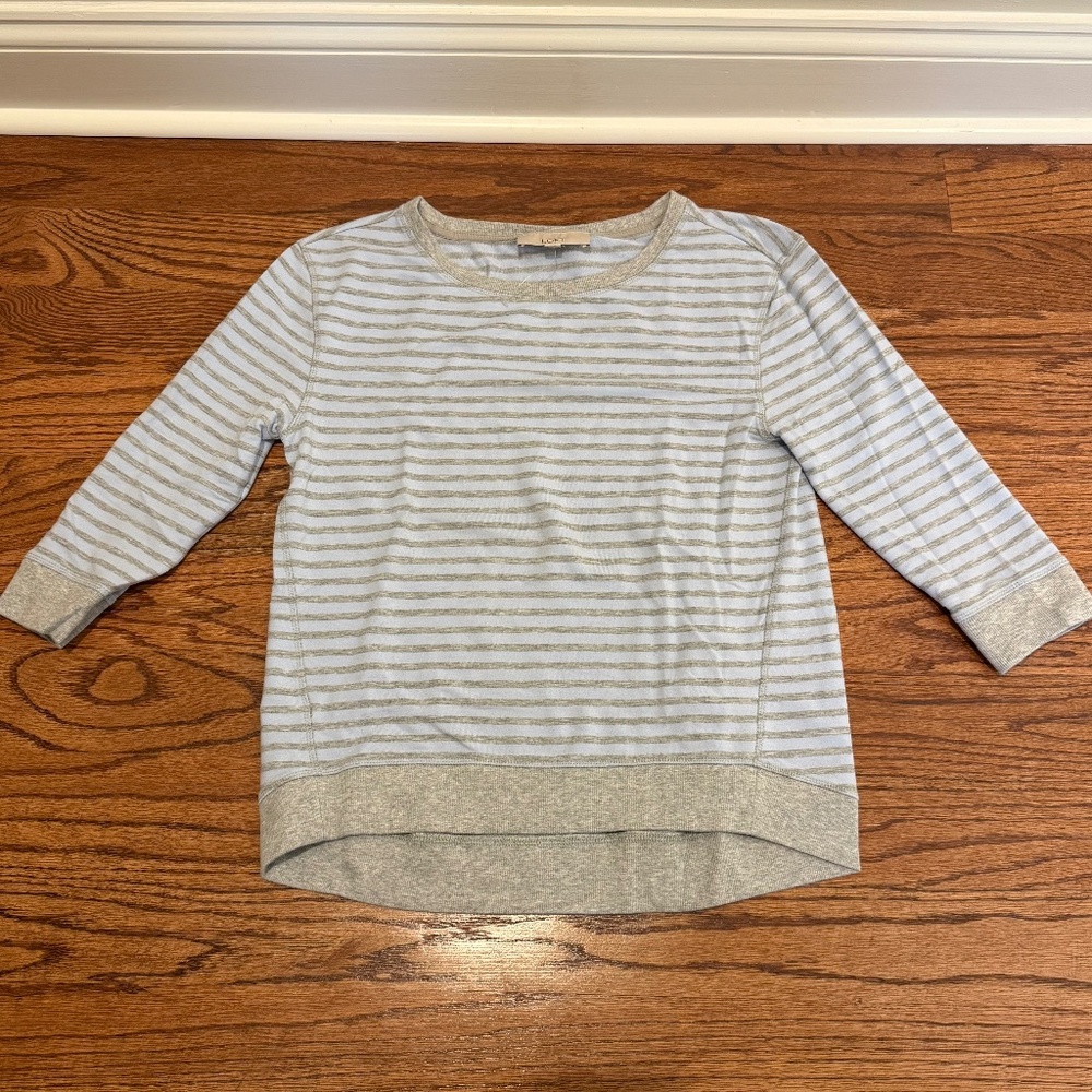 LOFT Striped Crewneck Sweatshirt Blue & Gray Terry Knit Size Medium